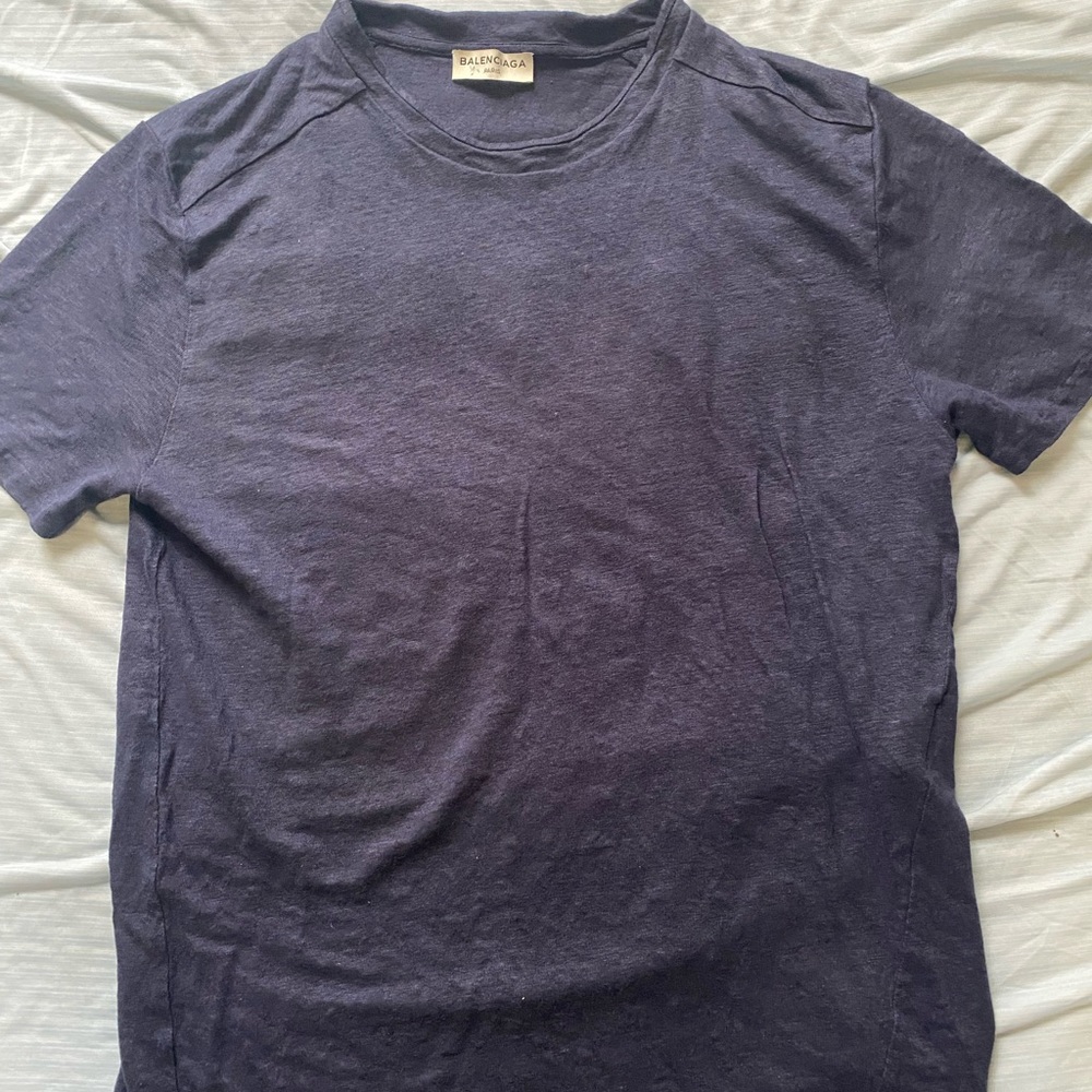 Balenciaga short sleeves linen navy blue RARE